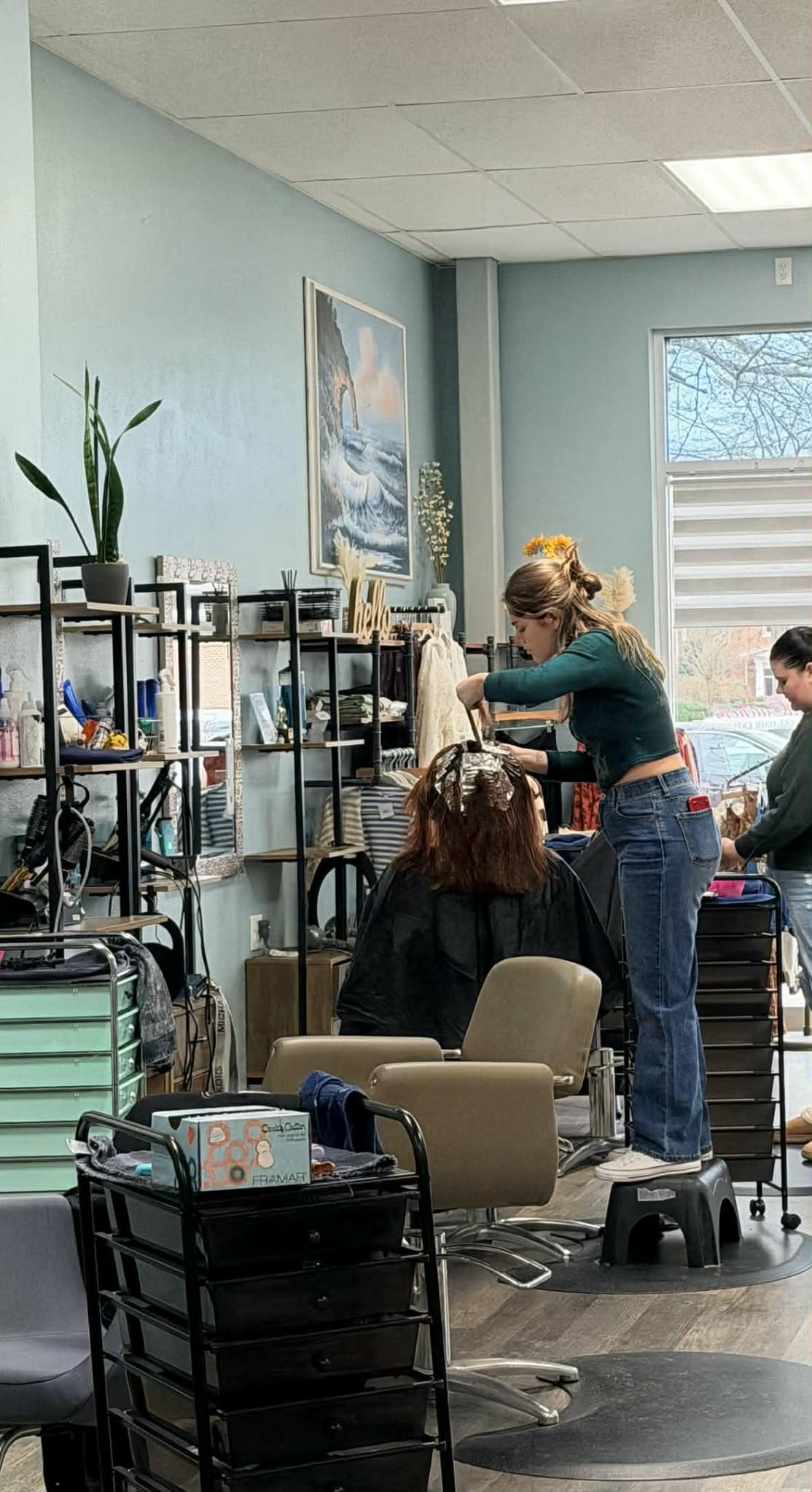 Styling station inside Coastal Roots Salon
