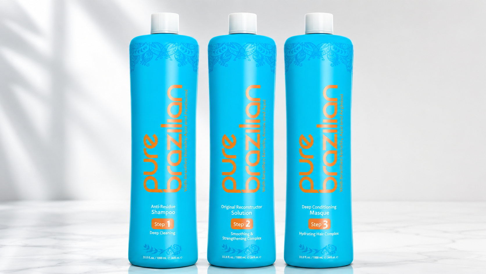 Pure Brazilian smoothing treatment products for frizz control and shine at Coastal Roots Hair Salon