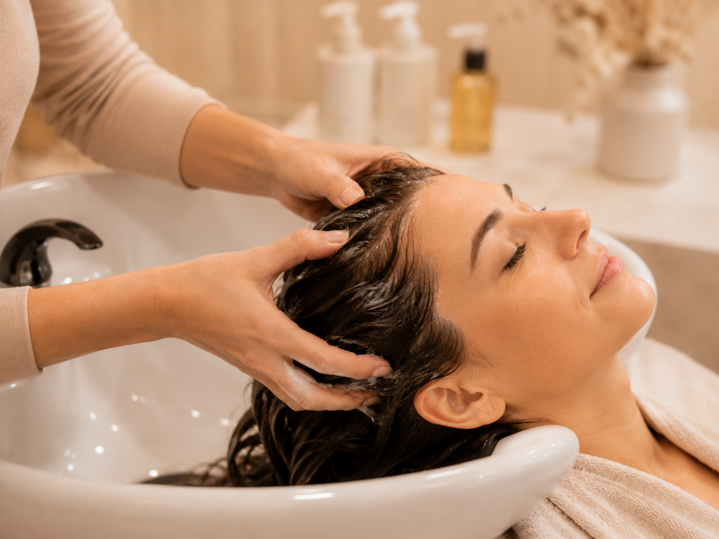 Professional scalp care treatment at a hair salon
